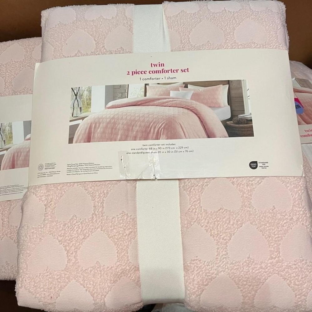 Peri Home Twin Comforter Set Pink Textured Hearts Super Cozy 2 Piece Bedding - Picture 2 of 6